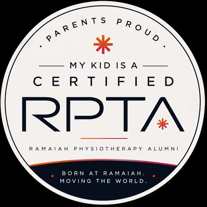 White circular RPTA proud-parent car sticker reading My kid is a certified RPTA, with the association wordmark and Born at Ramaiah. Moving the World. line.